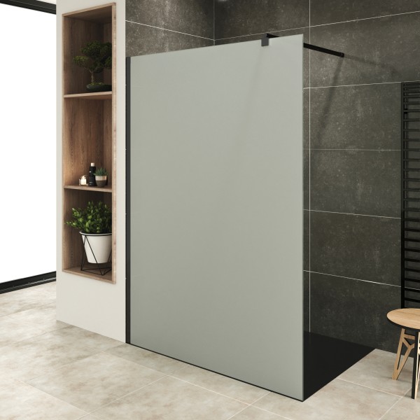 FIONA - Panel de ducha Walk-in de vidrio templado esmerilado y perfil de aluminio negro