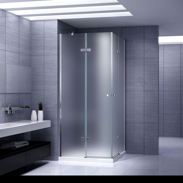 ALICE - Cabina de ducha esquinera con puertas batientes de vidrio templado esmerilado