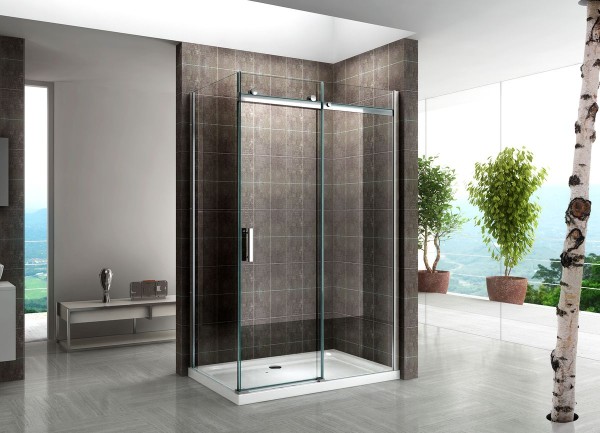 VIOLA - Frontal de ducha con puerta corredera en vidrio templado de 8 mm - Varias medidas