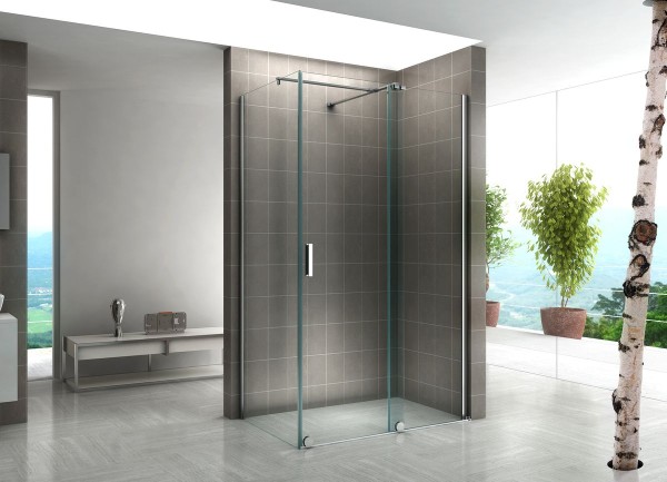 NADINE - Cabina de ducha con puerta corredera con cristal templado de 8 mm y perfiles cromados