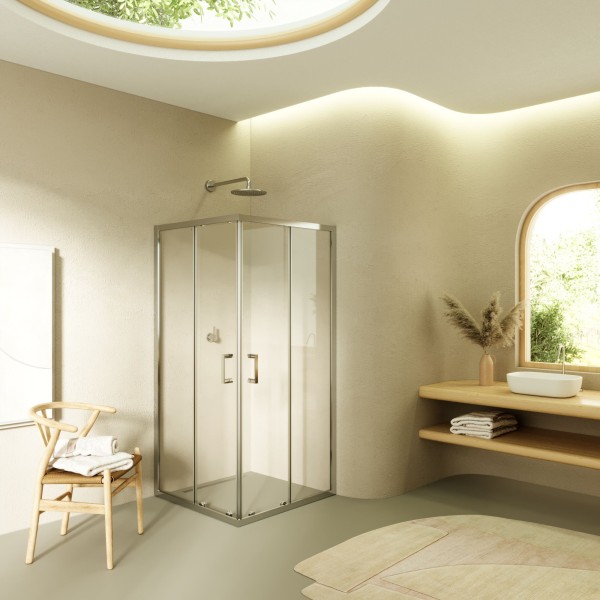 DIANA - Mampara de esquina con puertas correderas de cristal templado