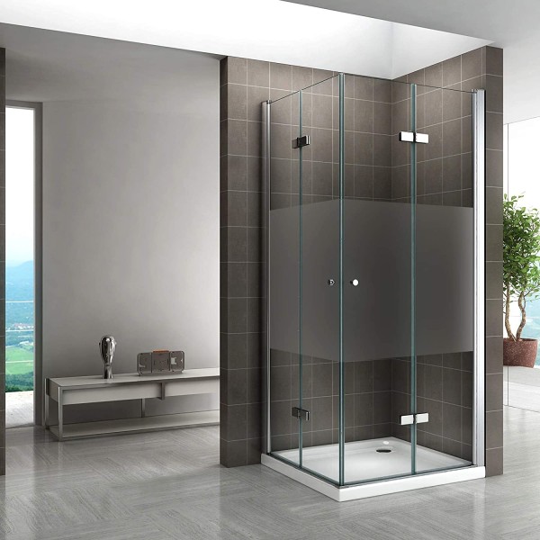 EMMA - Mampara de ducha con puertas plegables de vidrio templado semiesmerilado