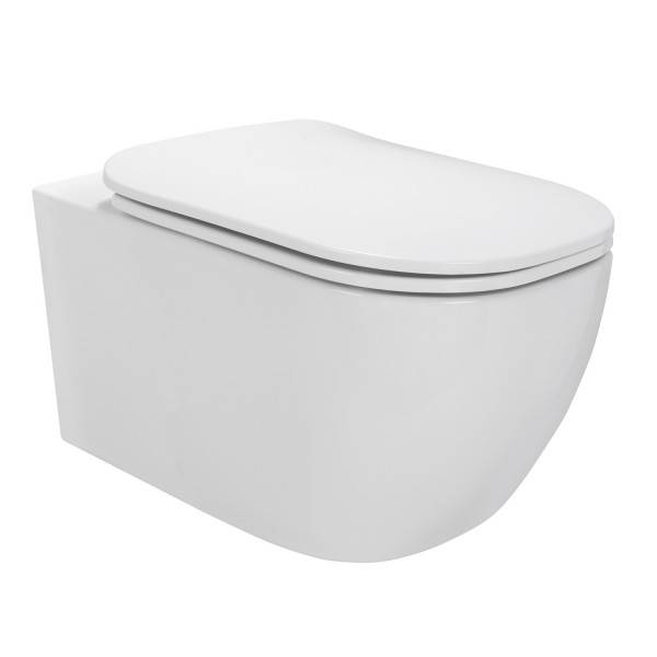 Toilette Hänge WC Spülrandlos inkl. WC Sitz mit Absenkautomatik SOFTCLOSE + abnehmbar Biferno