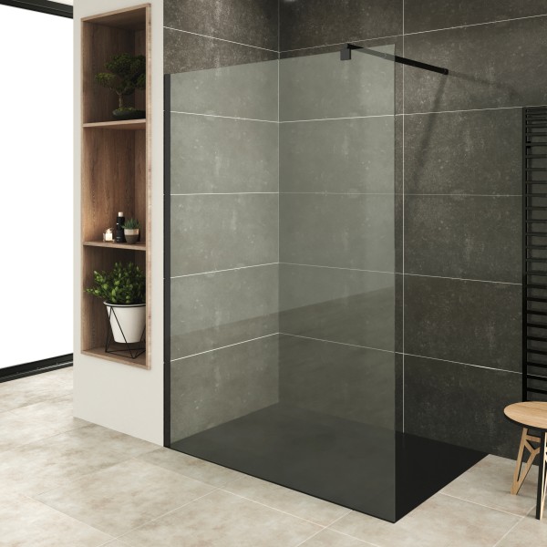 FIONA - Panel de ducha mural de vidrio templado transparente y perfil de aluminio negro