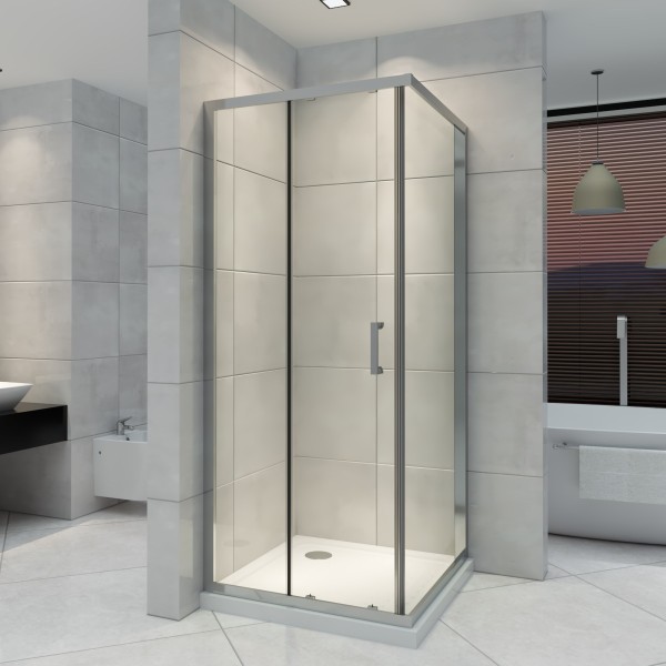 DORA - Frontal de ducha con puertas correderas de cristal templado y perfiles negros