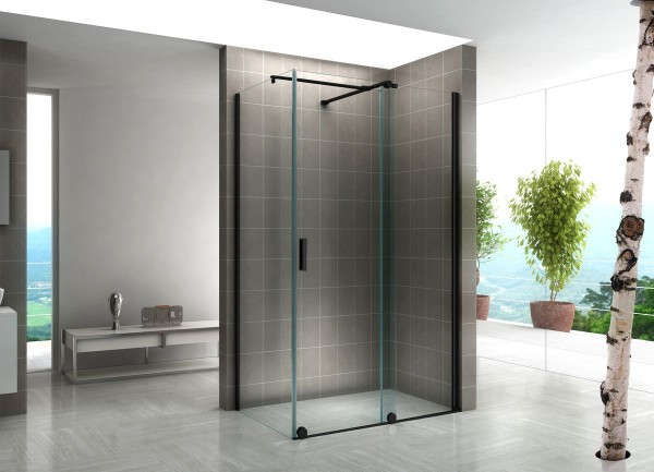 NADINE - Cabina de ducha con puerta corredera con cristal templado de 8 mm y perfiles negros
