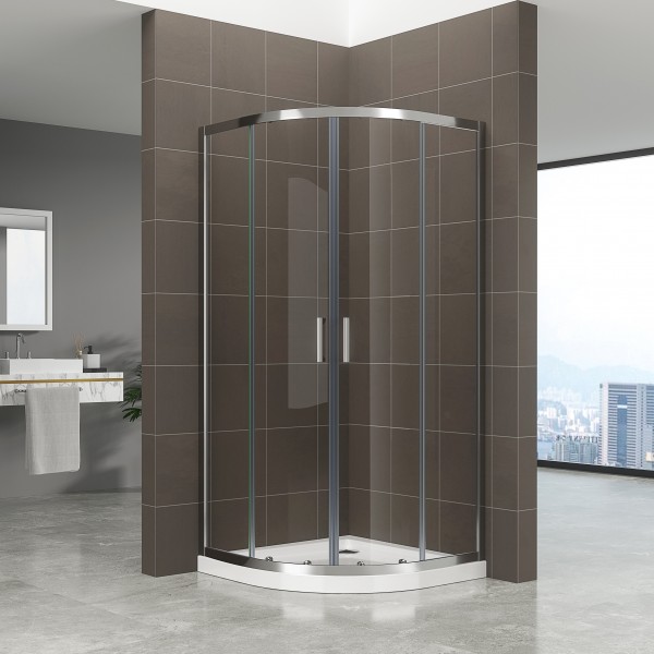 ELLA - Cabina de ducha cuadrante de cristal transparente, puertas correderas y perfiles de aluminio