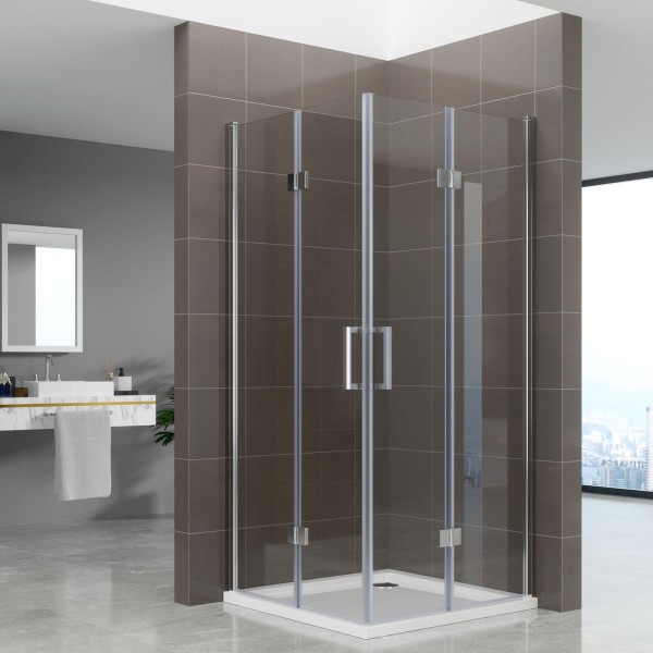 BELLE - Mampara de ducha de esquina con puertas plegables de cristal templado