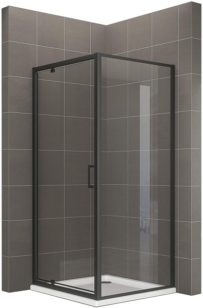 ISADORA - Mampara de ducha frontal con puertas batientes de cristal templado y perfiles negros
